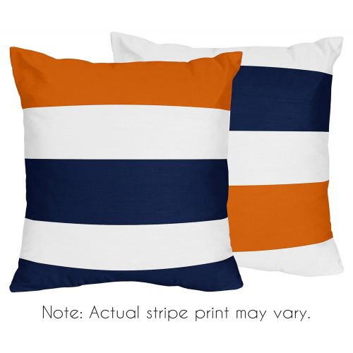  Sweet Jojo Designs Navy Blue, Orange and White Decorative Accent Throw Pillows for Stripe Collection - Set of 2