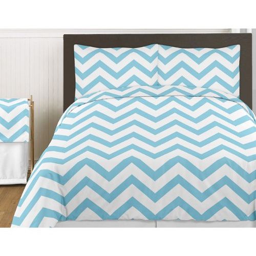  Sweet Jojo Designs Turquoise and White Chevron 3 Piece Childrens and Teen Zig Zag Full/Queen Boy or Girl Bedding Set Collection