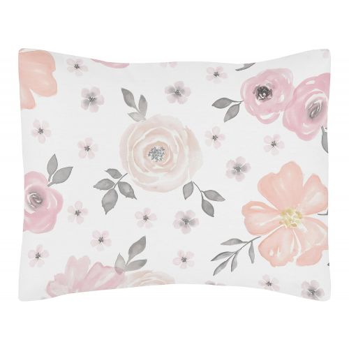  Sweet Jojo Designs Blush Pink, Grey and White Shabby Chic Watercolor Floral Girl Twin Kid Childrens Bedding Comforter Set 4 Pieces - Rose Flower