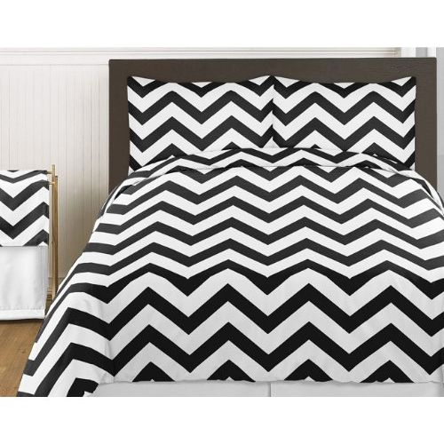  Sweet Jojo Designs Black and White Chevron 3 Piece Childrens and Teen Zig Zag Full/Queen Girl or Boy Bedding Set Collection