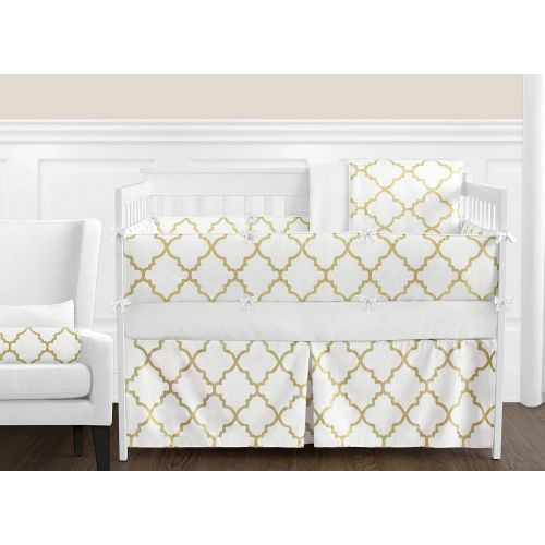  Sweet Jojo Designs Modern White and Gold Trellis Lattice Girls Baby Bedding Set Collection Crib Bumper