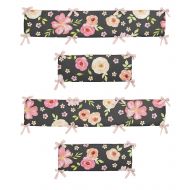 Sweet Jojo Designs Black and Blush Pink Shabby Chic Baby Crib Bumper Pad for Watercolor Floral...