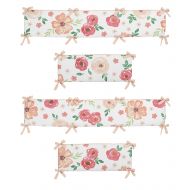 Sweet Jojo Designs Peach and Green Shabby Chic Baby Crib Bumper Pad for Watercolor Floral...