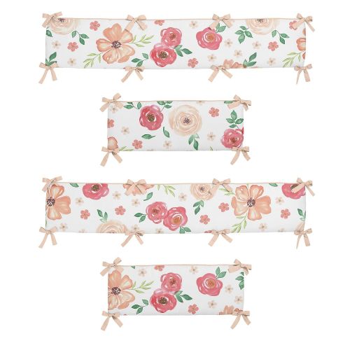  Sweet Jojo Designs Peach and Green Shabby Chic Baby Crib Bumper Pad for Watercolor Floral...