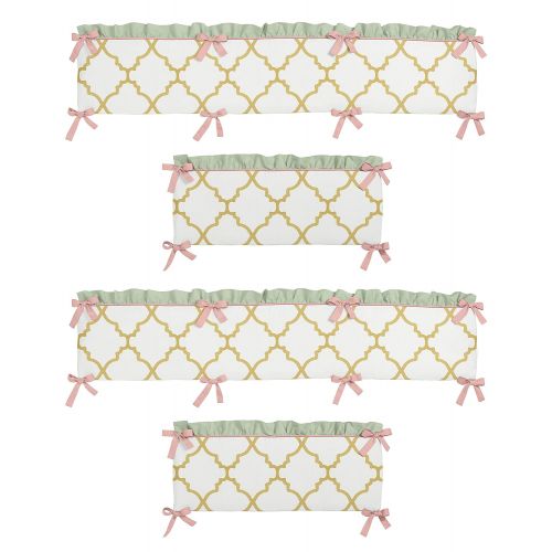  Sweet Jojo Designs Mint Coral White and Gold Trellis Ava Girls Baby Bedding Set Collection Crib Bumper