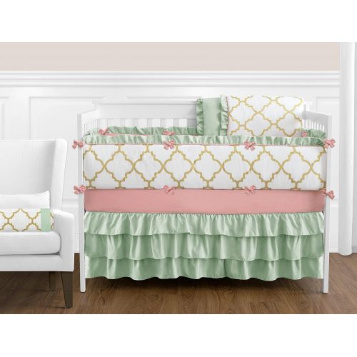  Sweet Jojo Designs Mint Coral White and Gold Trellis Ava Girls Baby Bedding Set Collection Crib Bumper