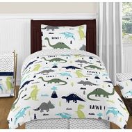 Sweet Jojo Designs 4-Piece Navy Blue and Green Modern Dinosaur Boys or Girls Kids Teen Twin Bedding Set Collection