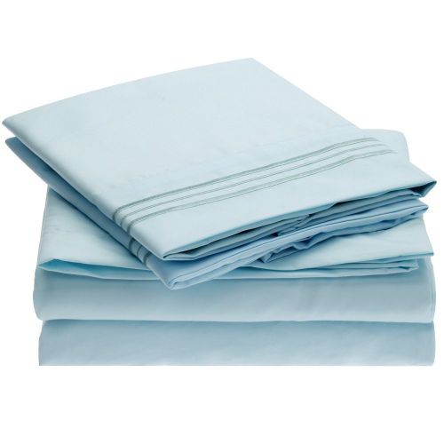  Sweet Sheets Bed Sheet Set - 1800 Double Brushed Microfiber Bedding - 4 Piece (King, Baby Blue)