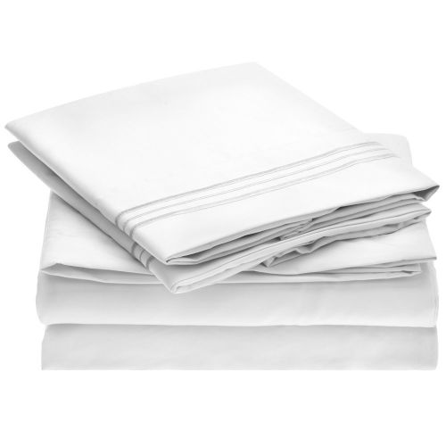  Sweet Sheets Bed Sheet Set - 1800 Double Brushed Microfiber Bedding - 4 Piece (Queen, White)