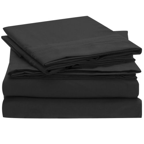  Sweet Sheets Bed Sheet Set - 1800 Double Brushed Microfiber Bedding - 3 Piece (Twin XL, Black)