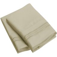Sweet Sheets Pillowcase Set - 1800 Double Brushed Microfiber Bedding (Set of 2 Standard Size, Beige)