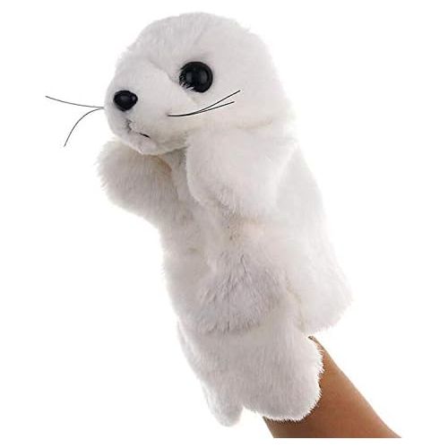  SweetGifts Plush Seal Hand Puppets Stuffed Ocean Animals Toys for Imaginative Pretend Play Stocking Storytelling White