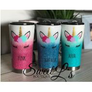 SweetLsBoutique Unicorn Tumbler // glitter // unicorn // pink// purple // white // orange // green// painted Tumblers // flower cup // coffee cup