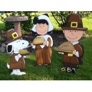 Sweetpeapaint Hand Painted Set of 3 Charlie Brown Lucy and Snoopy Thanksgiving Yard Art