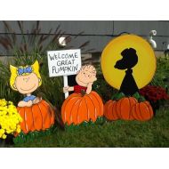 /Sweetpeapaint Hand Painted Snoopy Sally Linus Welcome Great Pumpkin Halloween Yard Art