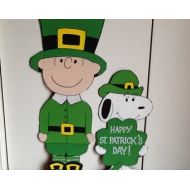 Sweetpeapaint SALE-Ready to Ship-Free Shipping Hand Painted Charlie Brown and Snoopy Happy St. Patricks Day Yard Ar-