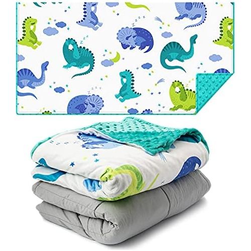  Sweetzer & Orange Weighted Blanket for Kids 5lbs Heavy Blanket, Best for 42-63lb Children - Warming and Cooling Weighted Comforter with Minky Cover (5lb, Sleepy Dinosaurs)
