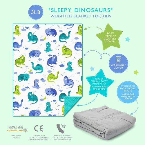  Sweetzer & Orange Weighted Blanket for Kids 5lbs Heavy Blanket, Best for 42-63lb Children - Warming and Cooling Weighted Comforter with Minky Cover (5lb, Sleepy Dinosaurs)