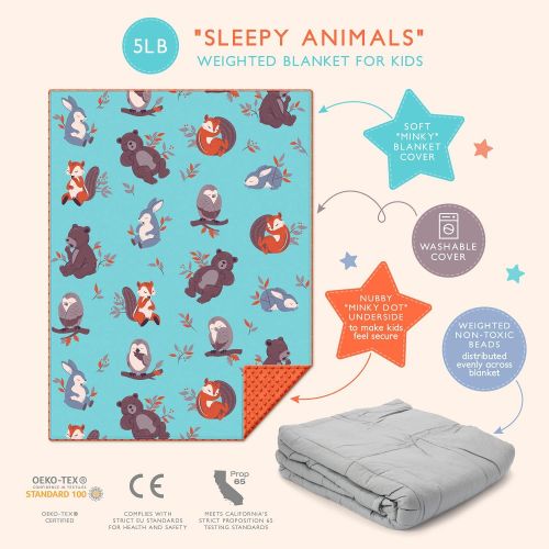  [아마존베스트]Sweetzer & Orange Weighted Blanket for Kids 5lbs Heavy Blanket, Best for 42-63lb Children - Warming and Cooling Weighted Comforter with Minky Cover (5lb, Sleepy Animals)