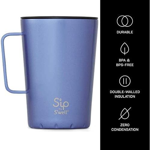  Sip by Swell Stainless Steel Takeaway Mug - 15 Fl Oz - Blue Sky Metallic - Double-Layered Vacuum-Insulated Food and Drinks Cold and Hot - with No Condensation - BPA Free Water Bott