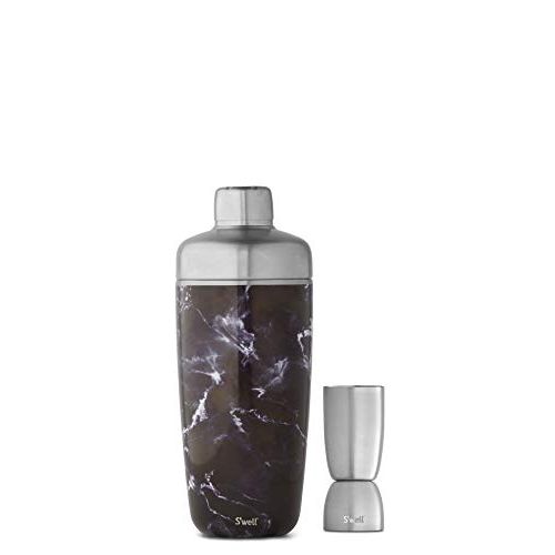  Swell 12018-B19-41901 Shaker Set with Jigger Carafe, 18oz, Black Marble