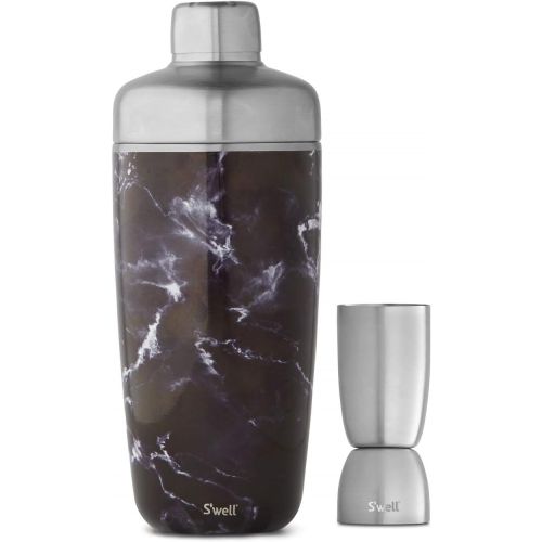  Swell 12018-B19-41901 Shaker Set with Jigger Carafe, 18oz, Black Marble