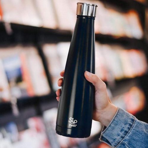  Sip by Swell Stainless Steel Water Bottle - 15 Fl Oz - Black Licorice - Double-Layered Vacuum-Insulated Keeps Food and Drinks Cold and Hot - with No Condensation - BPA Free Water B