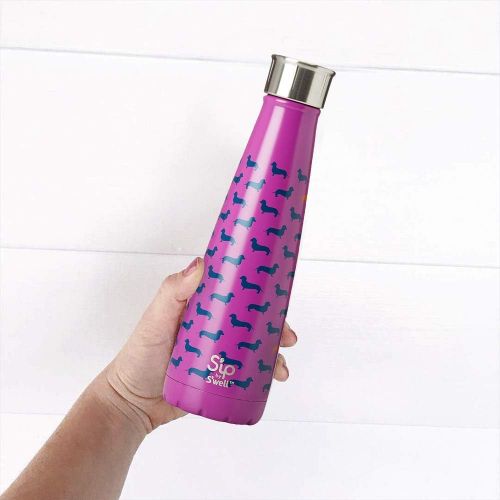  Sip by Swell 200115510 Insulated, Double-Walled Stainless Steel Water Bottle, Top Dog 15oz, Purple