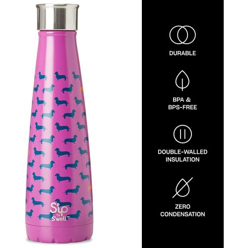  Sip by Swell 200115510 Insulated, Double-Walled Stainless Steel Water Bottle, Top Dog 15oz, Purple