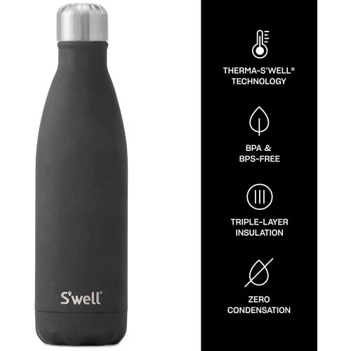  Swell 10017-B19-34901 Stainless Steel Water Bottle, 17oz, Soft Touch Black