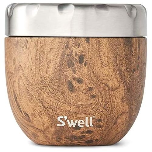  Swell Stainless Steel Food Bowls - 21.5 Oz - Teakwood - Triple-Layered Vacuum-Insulated Containers Keeps Food and Drinks Cold for 11 Hours and Hot for 7 - with No Condensation - BP