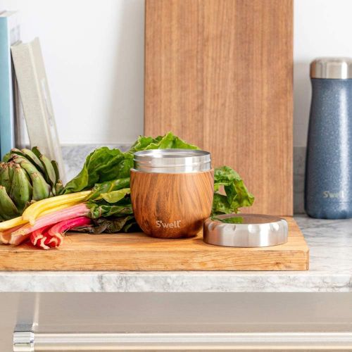  Swell Stainless Steel Food Bowls - 21.5 Oz - Teakwood - Triple-Layered Vacuum-Insulated Containers Keeps Food and Drinks Cold for 11 Hours and Hot for 7 - with No Condensation - BP