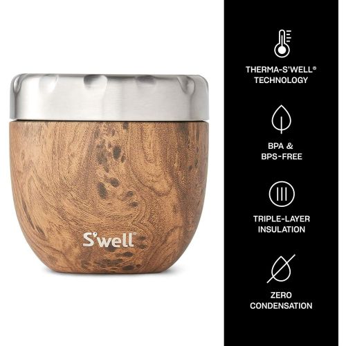  Swell Stainless Steel Food Bowls - 21.5 Oz - Teakwood - Triple-Layered Vacuum-Insulated Containers Keeps Food and Drinks Cold for 11 Hours and Hot for 7 - with No Condensation - BP