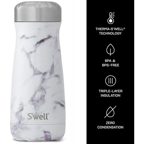  Swell 10316-B17-00910 Stainless Steel Travel Mug-16 Fl Oz-White Marble Triple-Layered Vacuum-Insulated Containers Keeps Drinks Cold for 26 Hours, 16oz