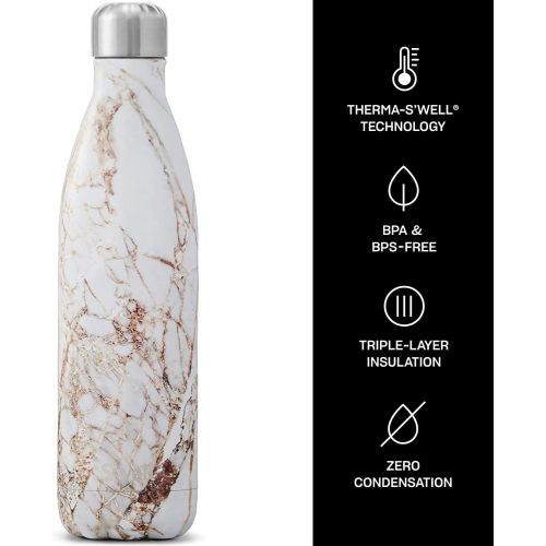  Swell Stainless Steel Water Bottle - 17 Fl Oz - Calacatta Gold - Triple-Layered Vacuum-Insulated Containers Keeps Drinks Cold for 41 Hours and Hot for 18 - with No Condensation BPA