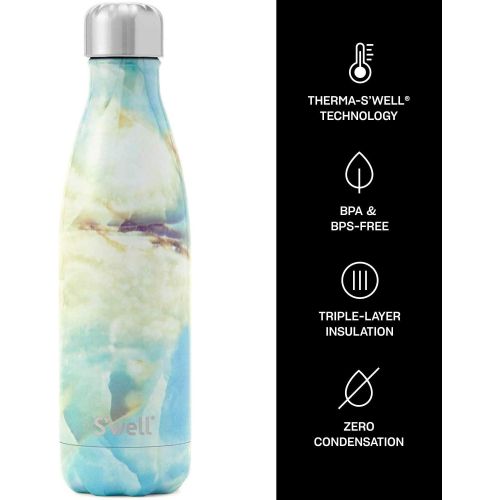  Swell Stainless Steel Water Bottle - 17 Fl Oz - Opal Marble - Triple-Layered Vacuum-Insulated Containers Keeps Drinks Cold for 41 Hours and Hot for 18 - with No Condensation - BPA