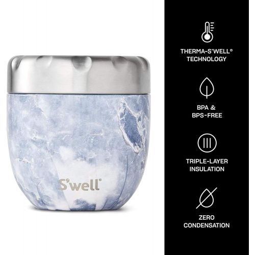  [아마존베스트]Swell Stainless Steel Bowls Triple-Layered Vacuum-Insulated Containers Keeps Food and Drinks Cold for 12 Hours and Hot for 7 - with No Condensation - BPA Free, 16oz, Blue Granite