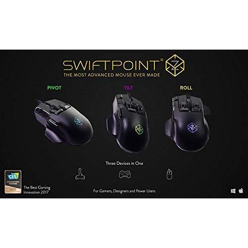  Swiftpoint Z Gaming Mouse, 13 Programmable Buttons, 5 with Pressure Sensors, Analog Joystick Control for FPS Peeking and Flying, 12K DPI, OLED RGB MMO