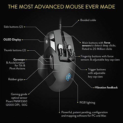  Swiftpoint Z Gaming Mouse, 13 Programmable Buttons, 5 with Pressure Sensors, Analog Joystick Control for FPS Peeking and Flying, 12K DPI, OLED RGB MMO