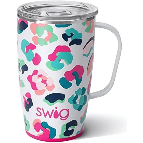  [아마존베스트]Swig Life 18oz Triple Insulated Travel Mug with Handle and Lid, Dishwasher Safe, Double Wall, and Vacuum Sealed Stainless Steel Coffee Mug in Party Animal Print (Multiple Patterns