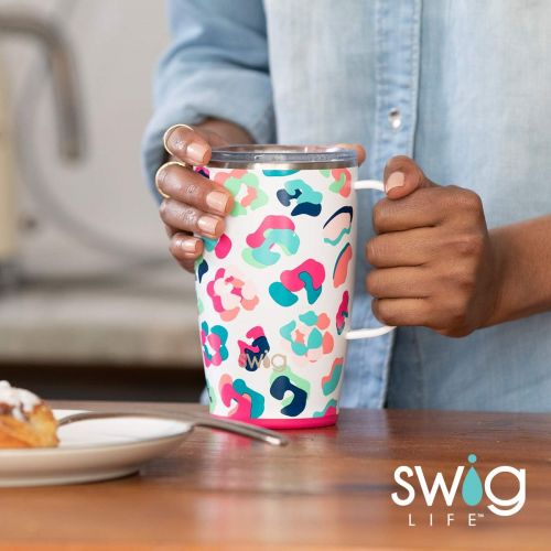  [아마존베스트]Swig Life 18oz Triple Insulated Travel Mug with Handle and Lid, Dishwasher Safe, Double Wall, and Vacuum Sealed Stainless Steel Coffee Mug in Party Animal Print (Multiple Patterns