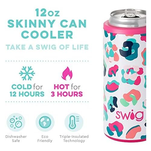  [아마존베스트]Swig Life 12oz Triple Insulated Skinny Can Cooler, Dishwasher Safe, Double Walled, Stainless Steel Slim Can Coozie for Tall Skinny Cans in Party Animal Pattern (Multiple Patterns A