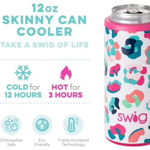  [아마존베스트]Swig Life 12oz Triple Insulated Skinny Can Cooler, Dishwasher Safe, Double Walled, Stainless Steel Slim Can Coozie for Tall Skinny Cans in Party Animal Pattern (Multiple Patterns A