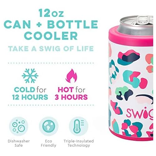  [아마존베스트]Swig Life 12oz Triple Insulated Combo Can or Bottle Cooler, Dishwasher Safe, Double Walled, Stainless Steel Beer Coozies for Cans or Bottles in Party Animal Print (Multiple Pattern