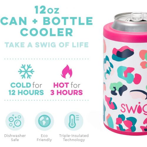  [아마존베스트]Swig Life 12oz Triple Insulated Combo Can or Bottle Cooler, Dishwasher Safe, Double Walled, Stainless Steel Beer Coozies for Cans or Bottles in Party Animal Print (Multiple Pattern