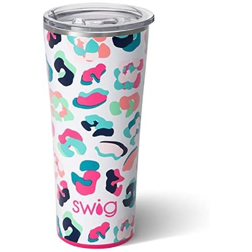  [아마존베스트]Swig Life 22oz Triple Insulated Stainless Steel Skinny Tumbler with Lid, Dishwasher Safe, Double Wall, and Vacuum Sealed Travel Coffee Tumbler in Party Animal Pattern (Multiple Pat