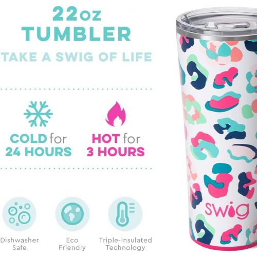  [아마존베스트]Swig Life 22oz Triple Insulated Stainless Steel Skinny Tumbler with Lid, Dishwasher Safe, Double Wall, and Vacuum Sealed Travel Coffee Tumbler in Party Animal Pattern (Multiple Pat