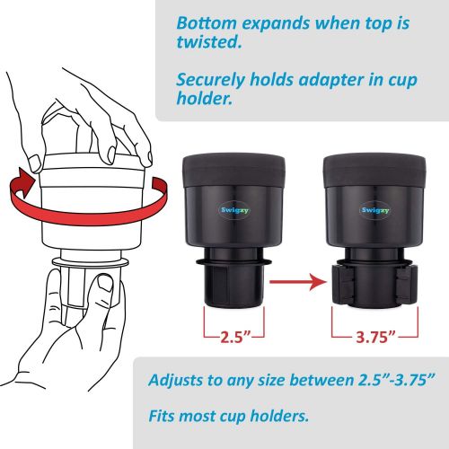  Swigzy Car Cup Holder Expander Adapter with Adjustable Base - Rubber Tabs Hold Most 32 - 40 oz Bottles and Large Cups