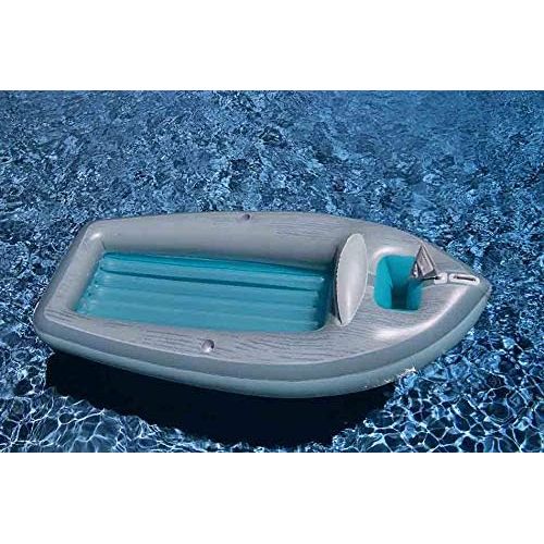  Swim Central 105-Inch Inflatable Gray and Blue Classic Boat Cruiser with Cooler Pool Float