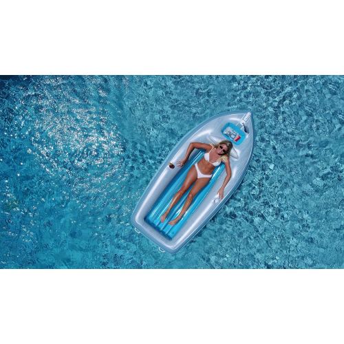  Swim Central 105-Inch Inflatable Gray and Blue Classic Boat Cruiser with Cooler Pool Float